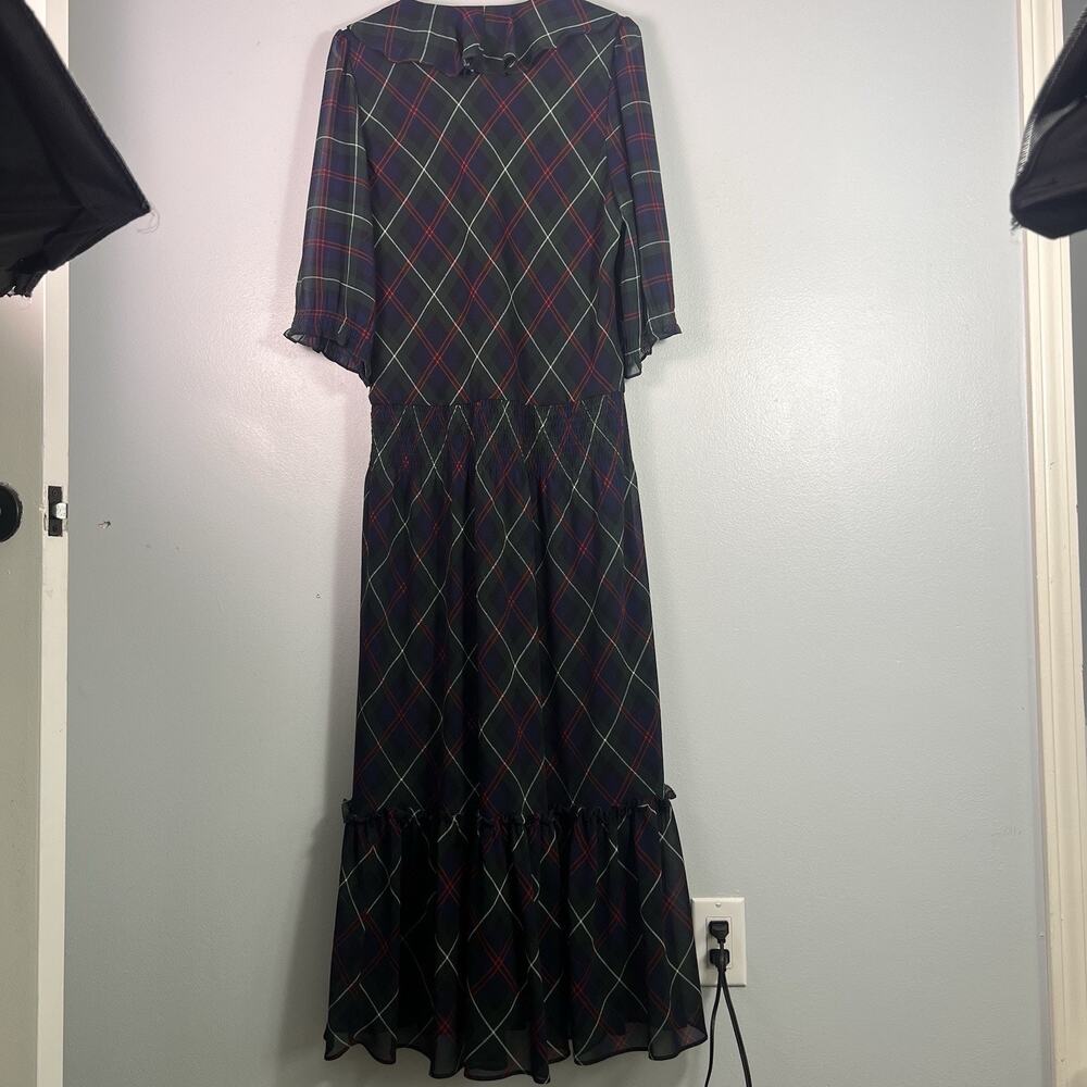 LRL Green Red Plaid Ruffle Midi Georgette Dress Sz XL Holiday Summer Vacation - Picture 11 of 12